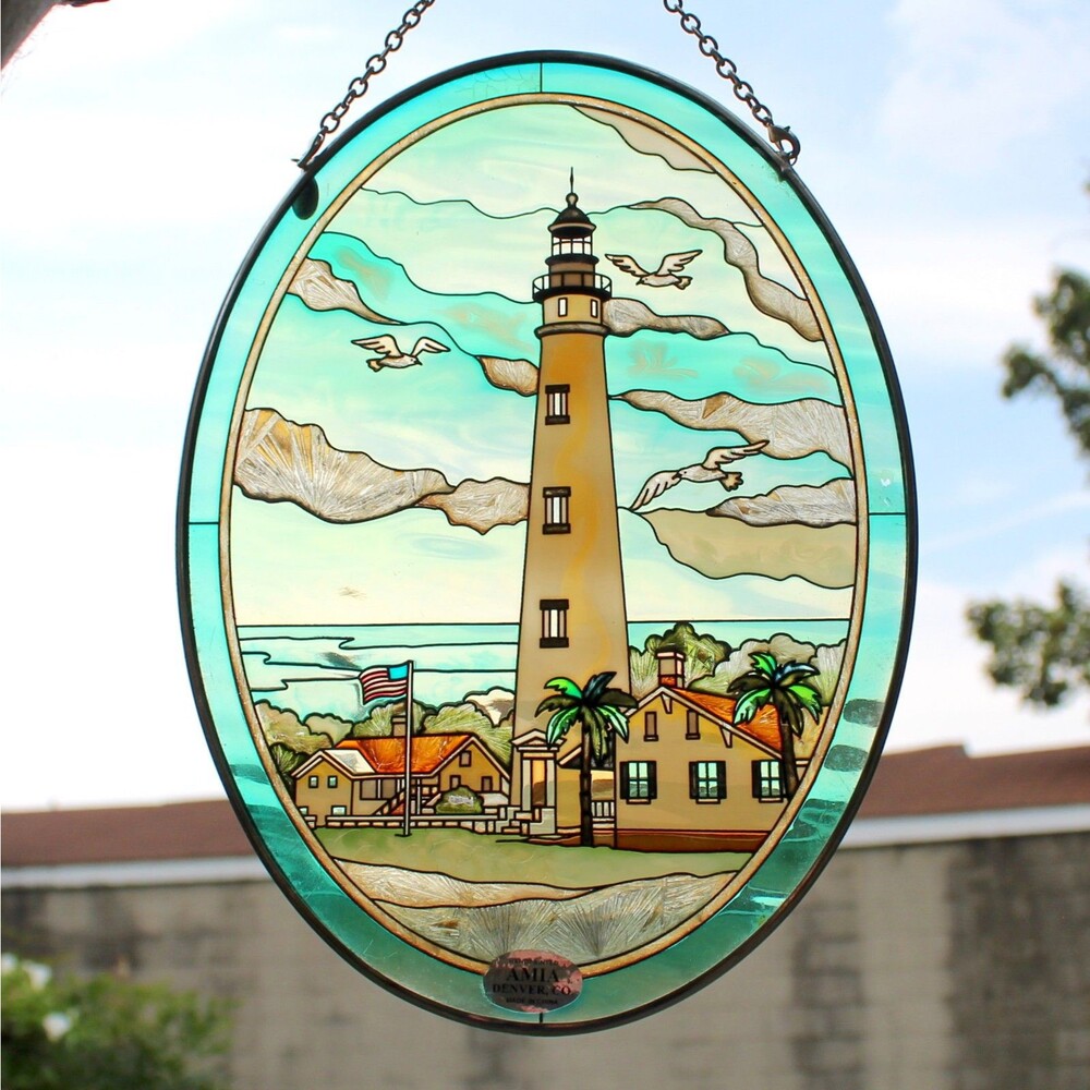 Vintage AMIA Suncatcher Lighthouse oval glass turquoise Ponce De Leon